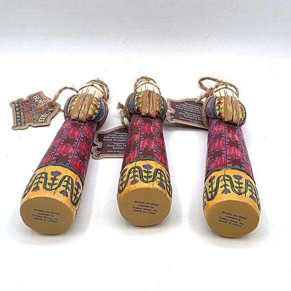 Jim Shore Heartwood Creek 2004 Red Sunburst Tulip Santa 3 Hanging Ornaments 6" - Picture 7 of 8